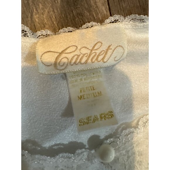 Vintage Cachet Modest Bridal Nightgown Satin & Lace Petite Medium Sears White - Picture 2 of 11